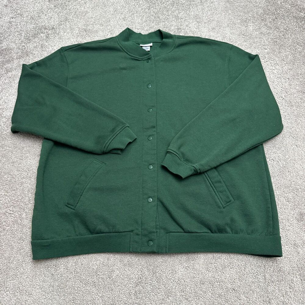Vintage 90s Vicki Wayne Snap Button Sweatshirt Jacket XL Green Fleece Cardigan